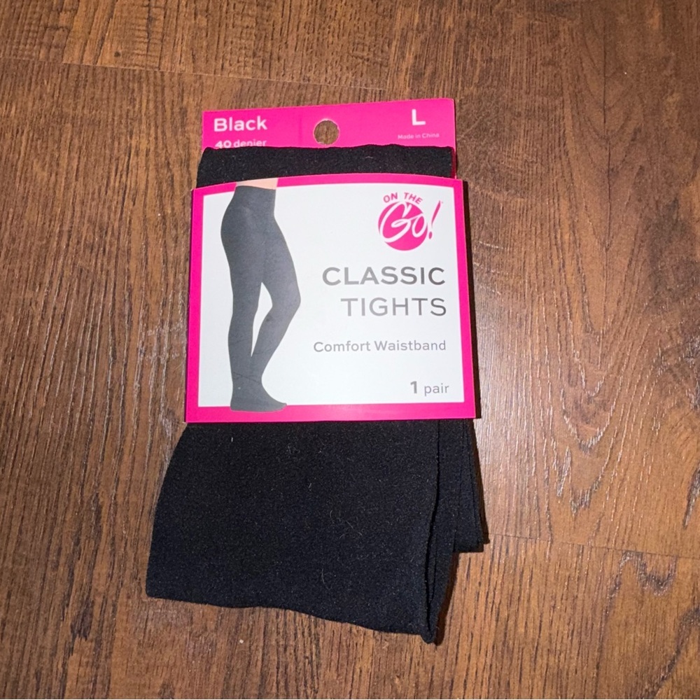 On The Go Classic Black Tights Size L 40 Denier NWT